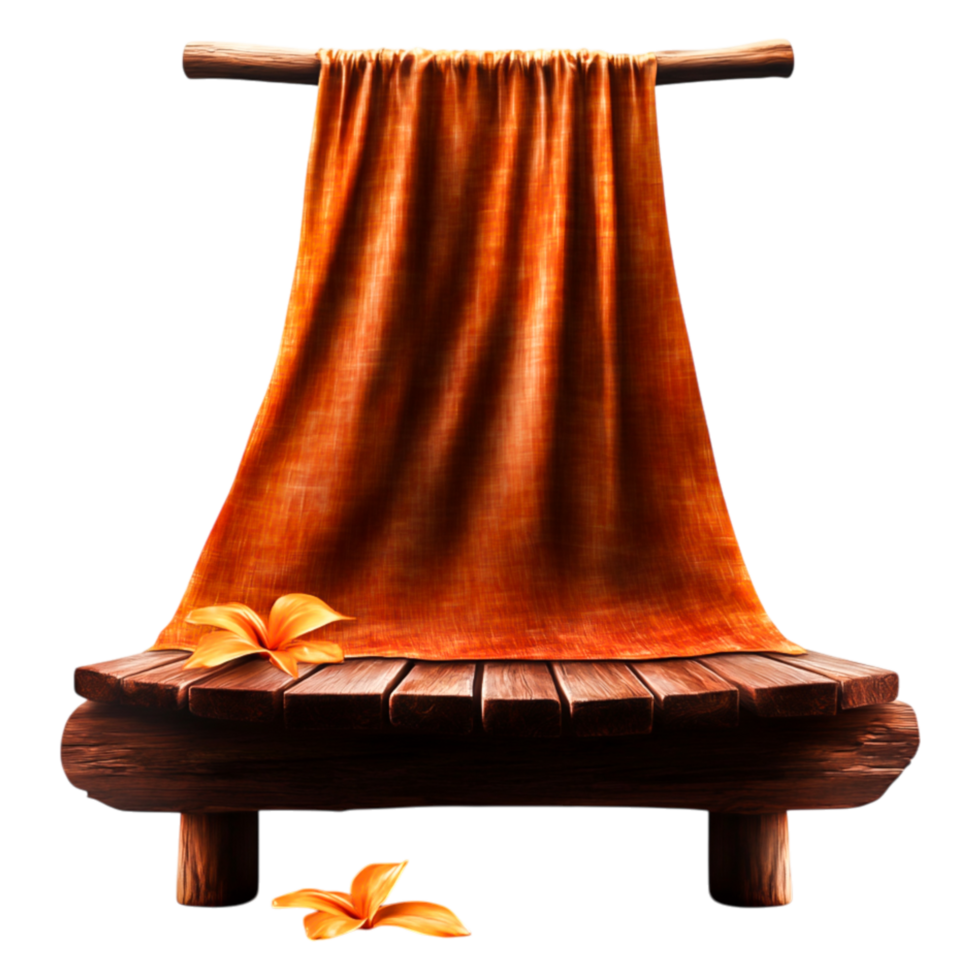 Vibrant Orange Fabric Draped Over Rustic Wooden Stand png