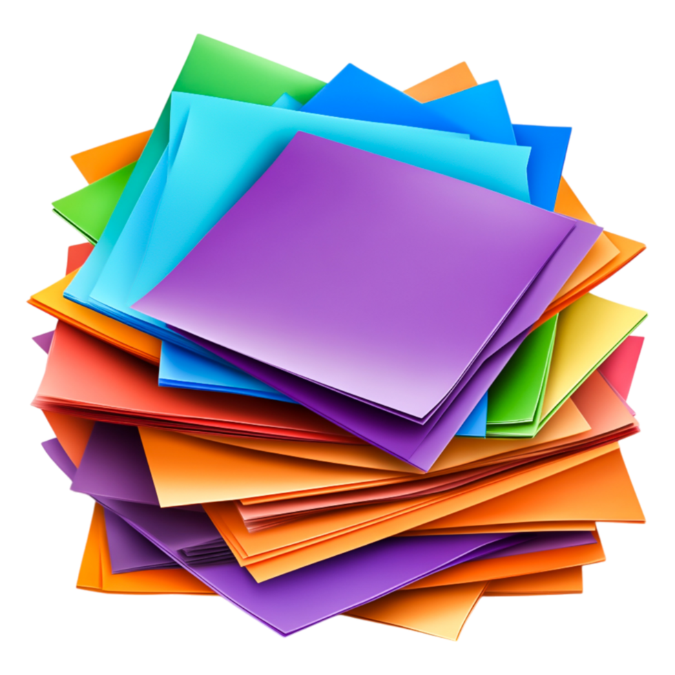 Colorful Stack of Paper Sheets in Various Shades and Sizes png
