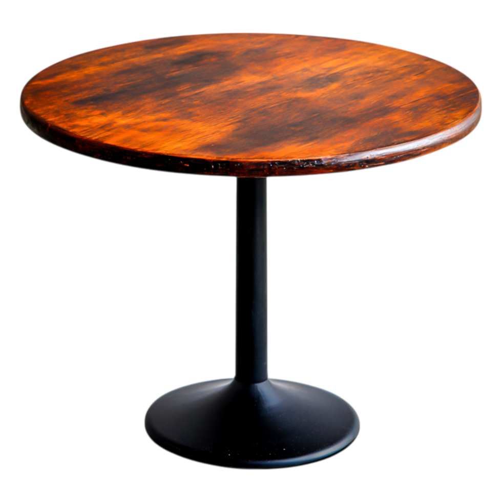 Round Wooden Table with Black Metal Base in Modern Style png
