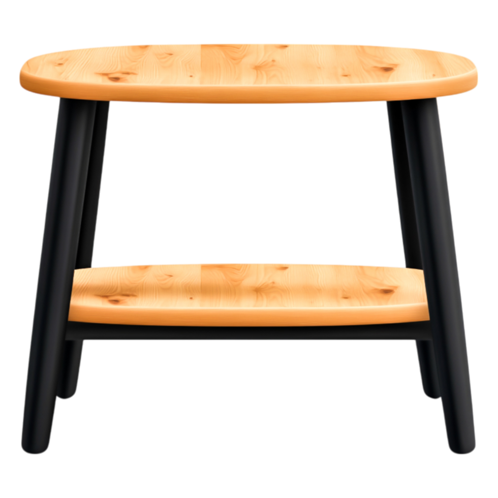 Modern Wooden Side Table with Black Legs and Two Shelves png