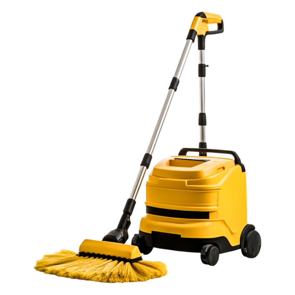Yellow Cleaning Machine with Broom and Dustpan for Efficient Cleanup png