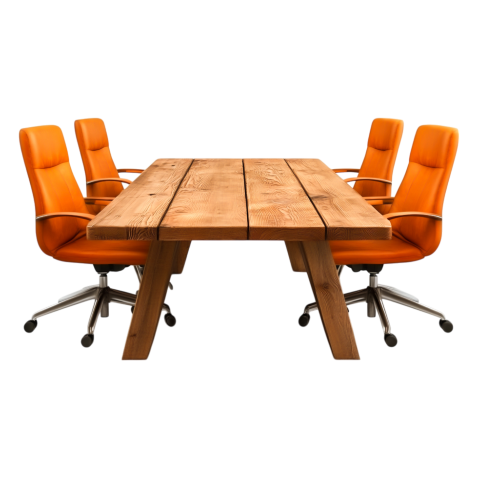 Modern Conference Table with Bright Orange Chairs in Office Space png