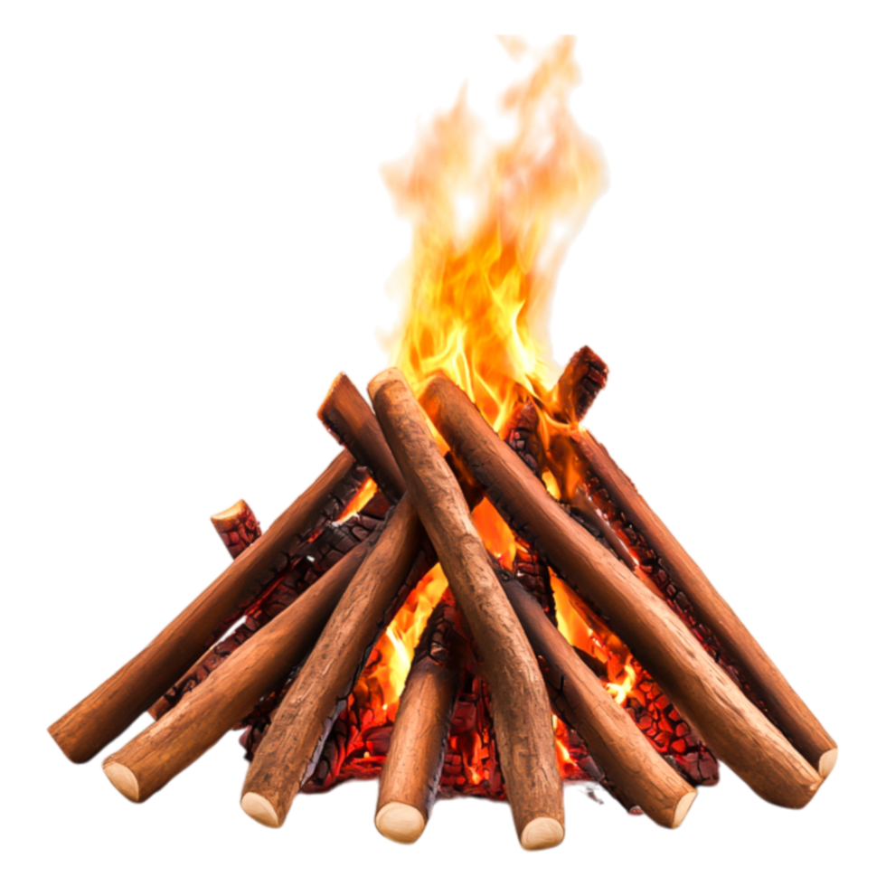 Campfire Flames Burn Brightly in a Wood Log Arrangement png