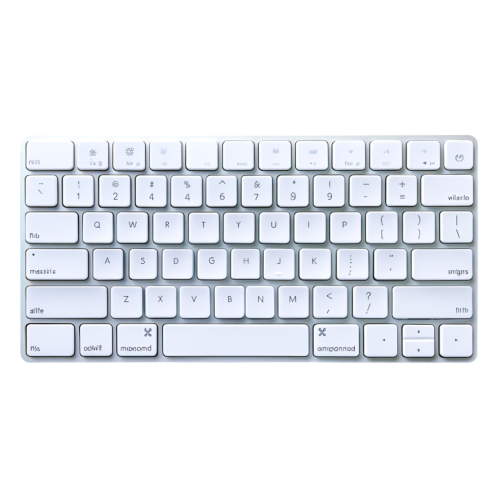 White Modern Wireless Keyboard on Blank Background with Keys Visible png
