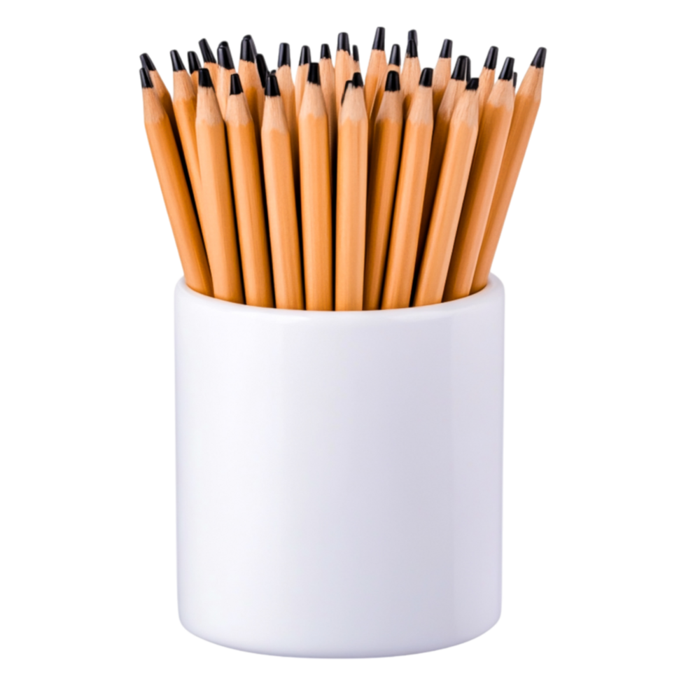 Freshly Sharpened Pencils in a White Ceramic Holder Table png