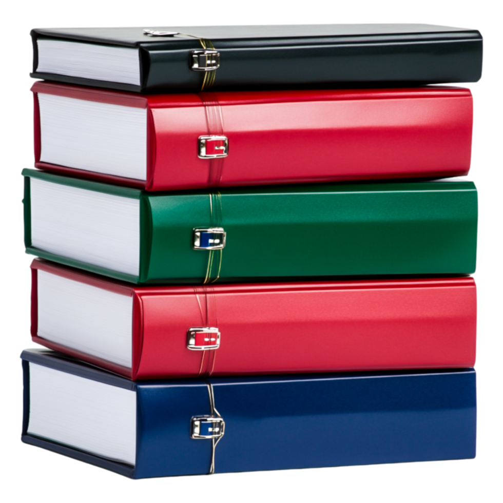Colorful Office Binders Stacked Neatly for Organizatind Storage png