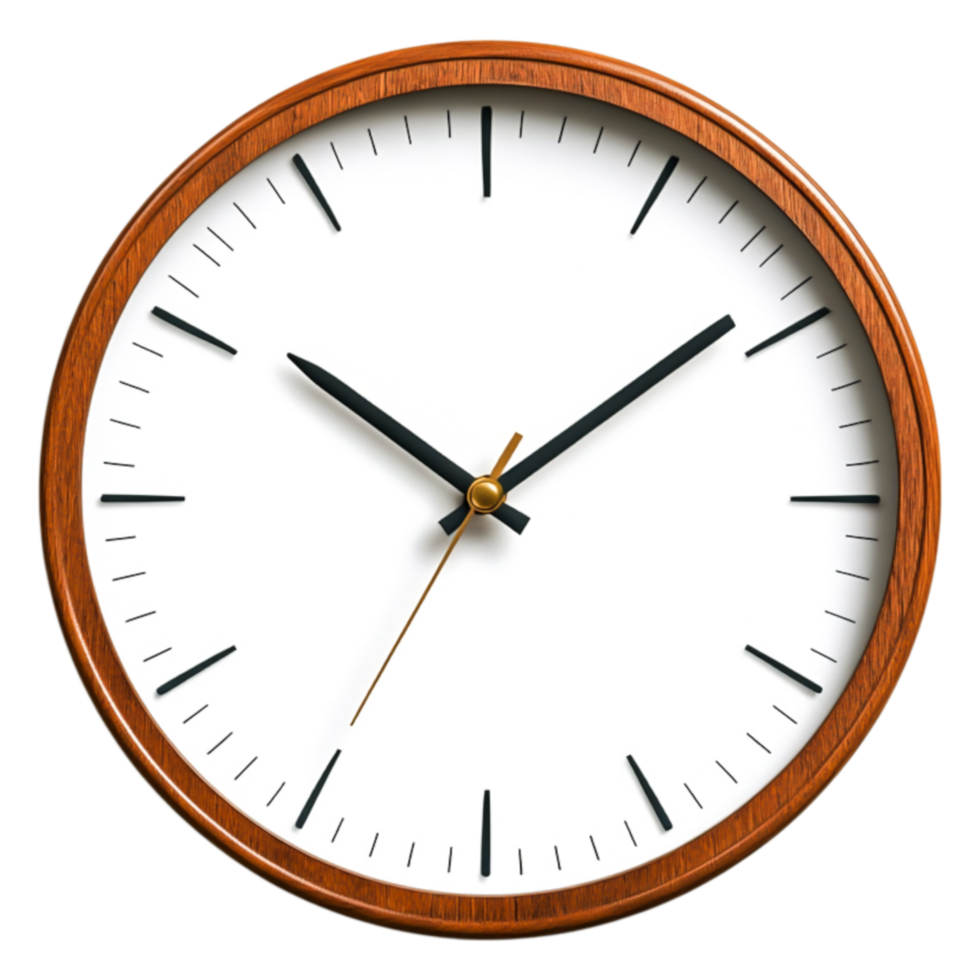Classic Round Wooden Wall Clock with Simple Black Hands png