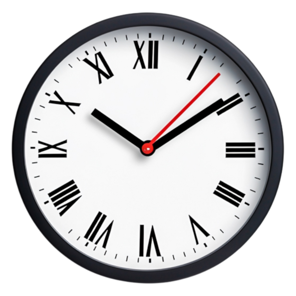 Classic Wall Clock with Roman Numerals and Red Second Hand png