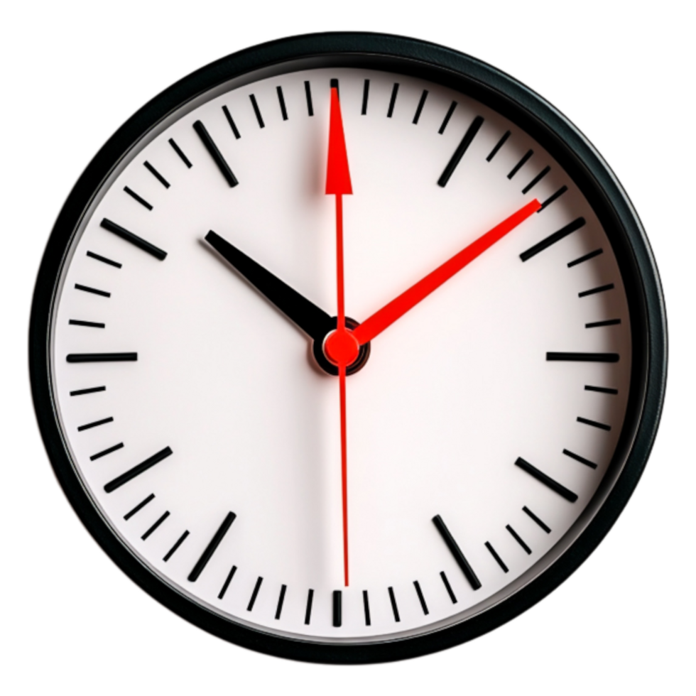 Simple Elegant Wall Clock with Red and Black Hands on png