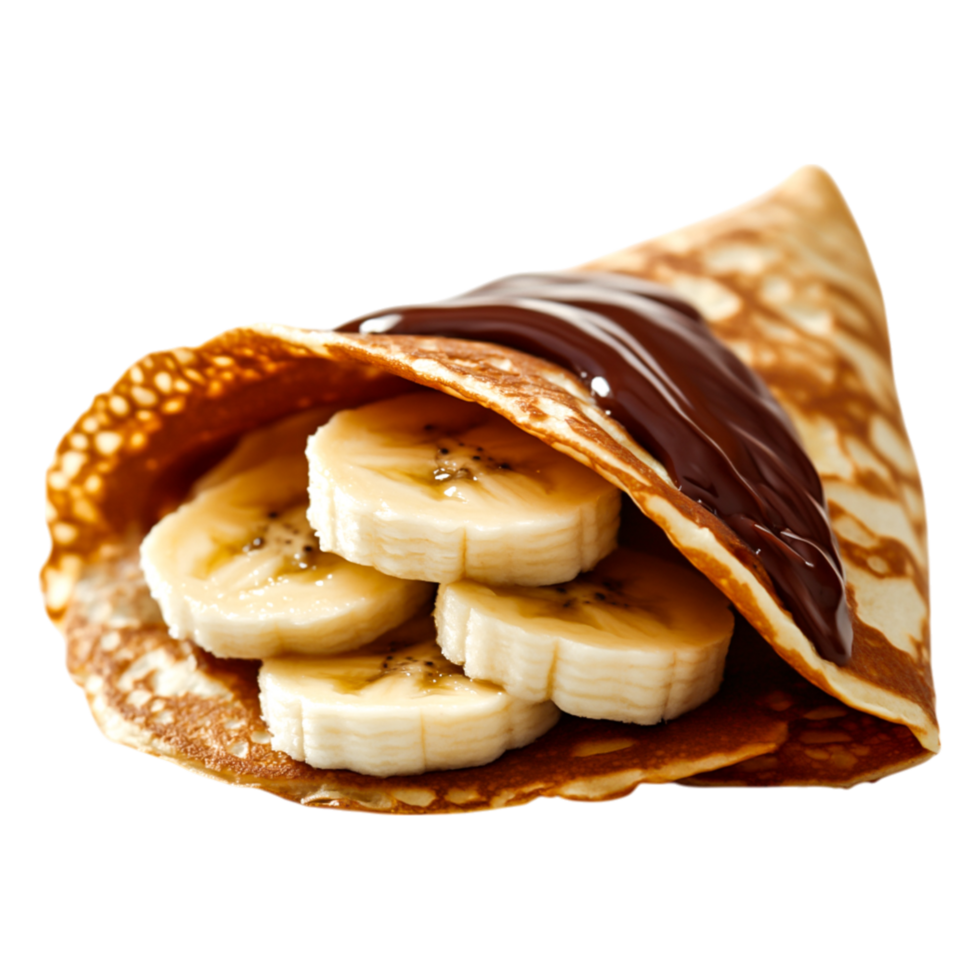 Delicious Pancakes with Sliced Bananas and Drizzled Chocolate Sauce png