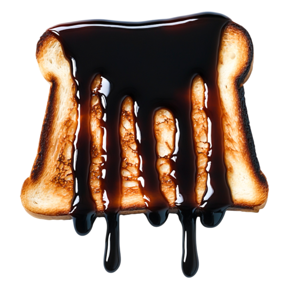 Toast Slice Dripping with Glossy Chocolate Syrup on png