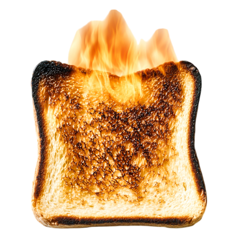 Toast Slice Burning with Flames and Charred Edges png
