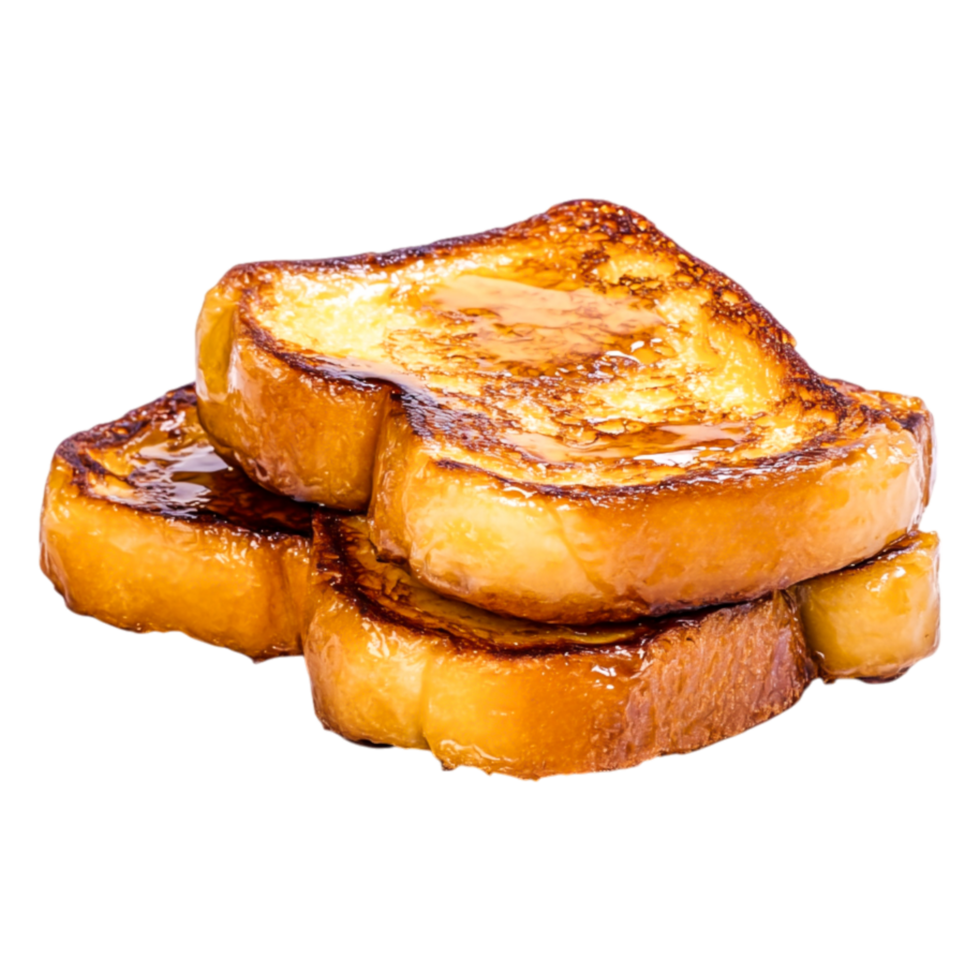 Delicious Golden French Toast Stacked with Maple Syrup Drizzle png