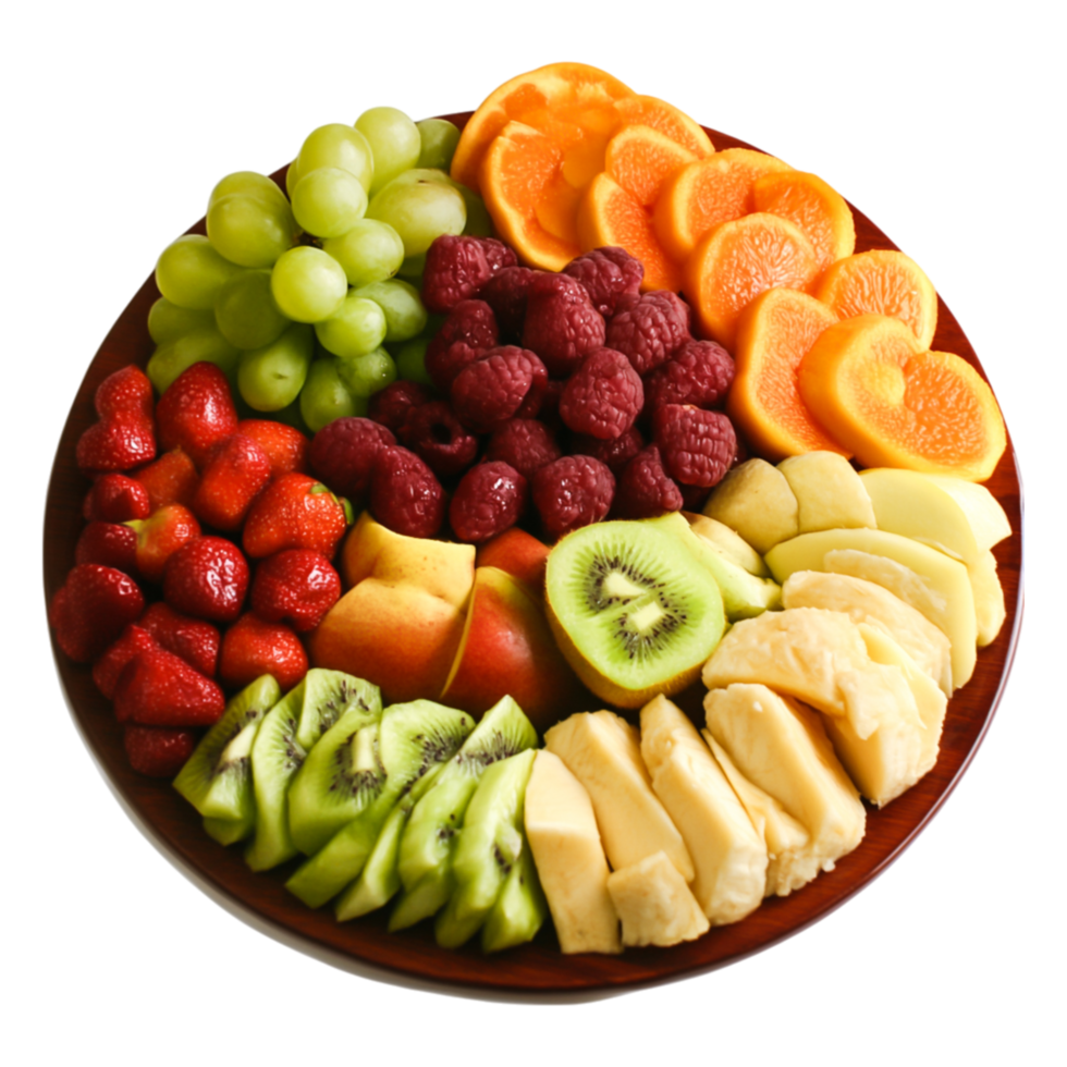 Colorful Assorted Fruit Platter with Fresh Grapes, Berries, and Citrus png
