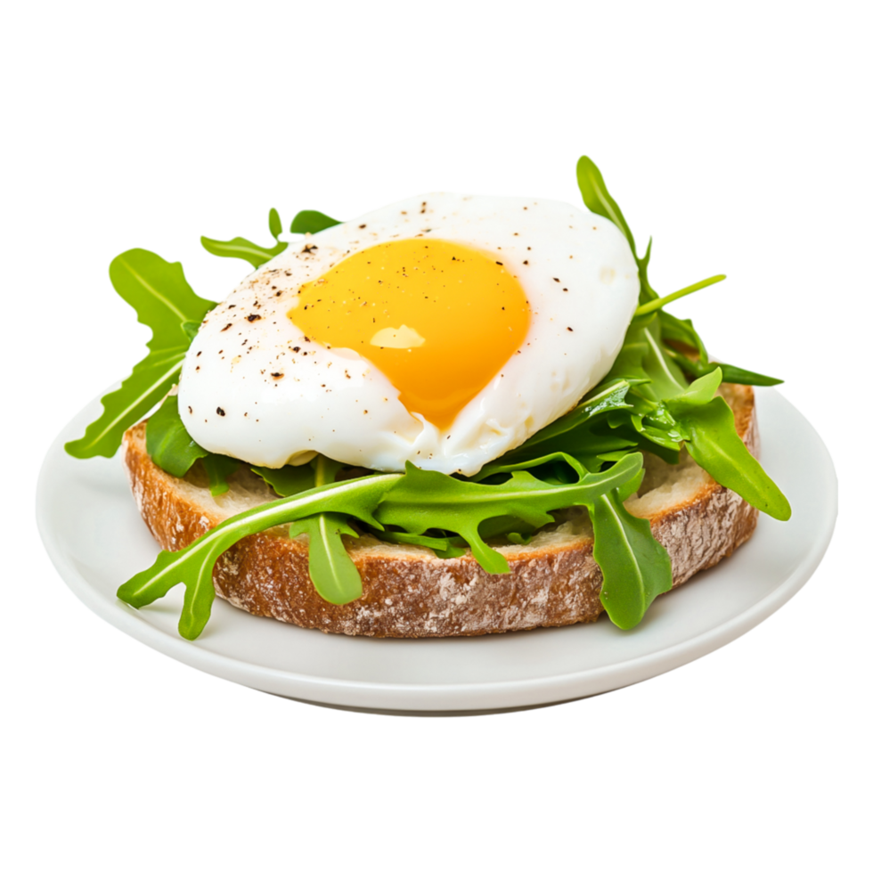 Perfectly Poached Egg on Fresh Greens Served on Toasted Bread Slice png