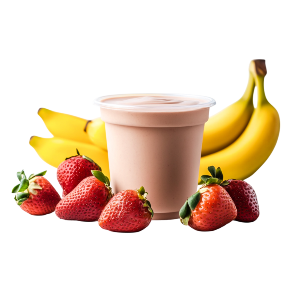 Fresh Fruit Arrangement with Strawberries, Bananas, and Smoothie Cup png