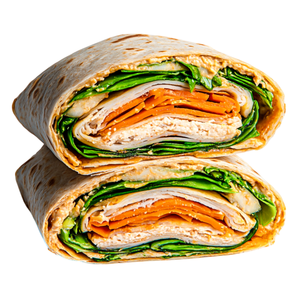 Freshly Made Tortilla Wrap with Chicken, Spinach, and Cheese png