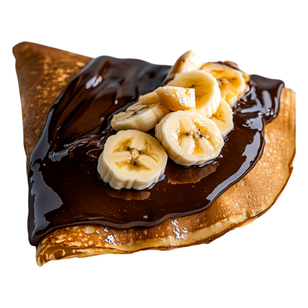 Delicious Chocolate Crepe Topped with Fresh Banana Slices png
