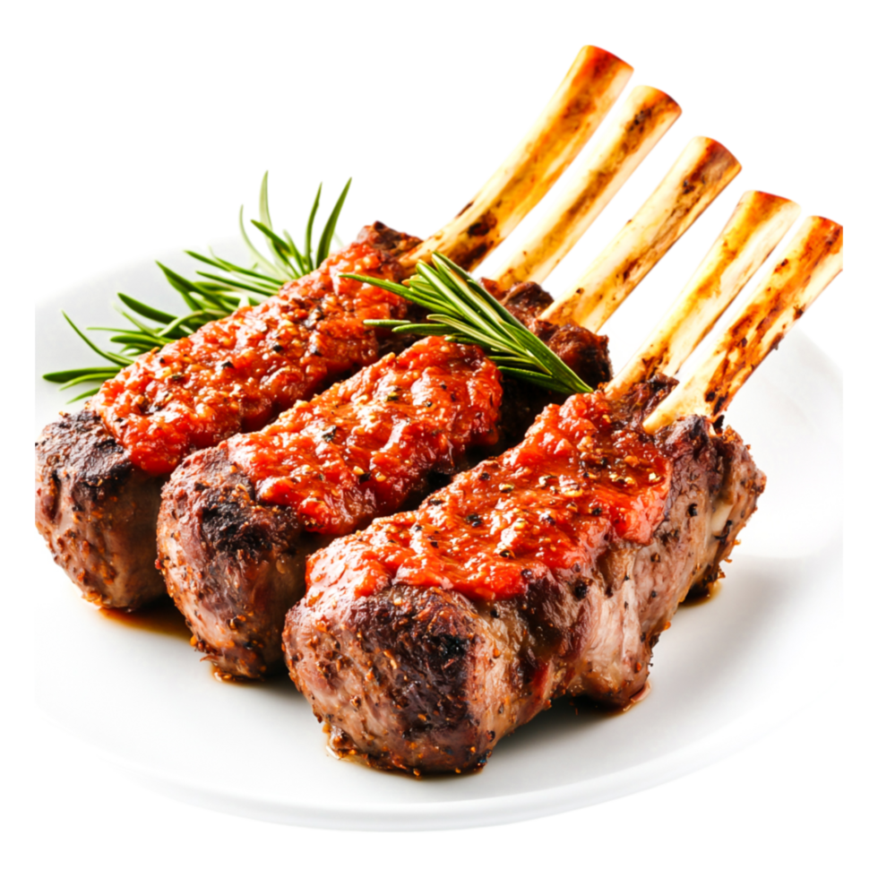 Grilled Lamb Chops with Savory Tomato Sauce and Fresh Herbs png