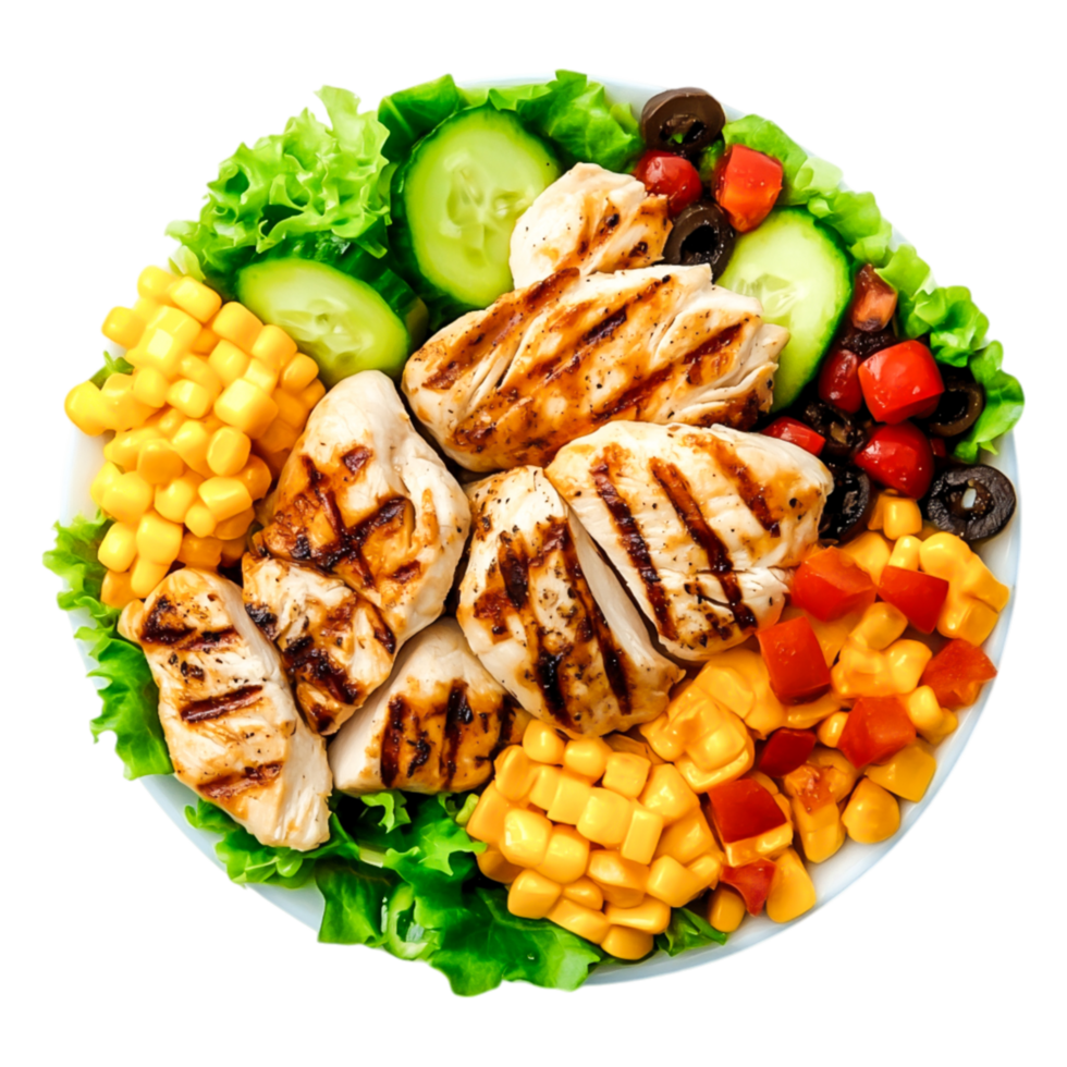 Grilled Chicken Salad with Fresh Vegetables and Colorful Ingredients png