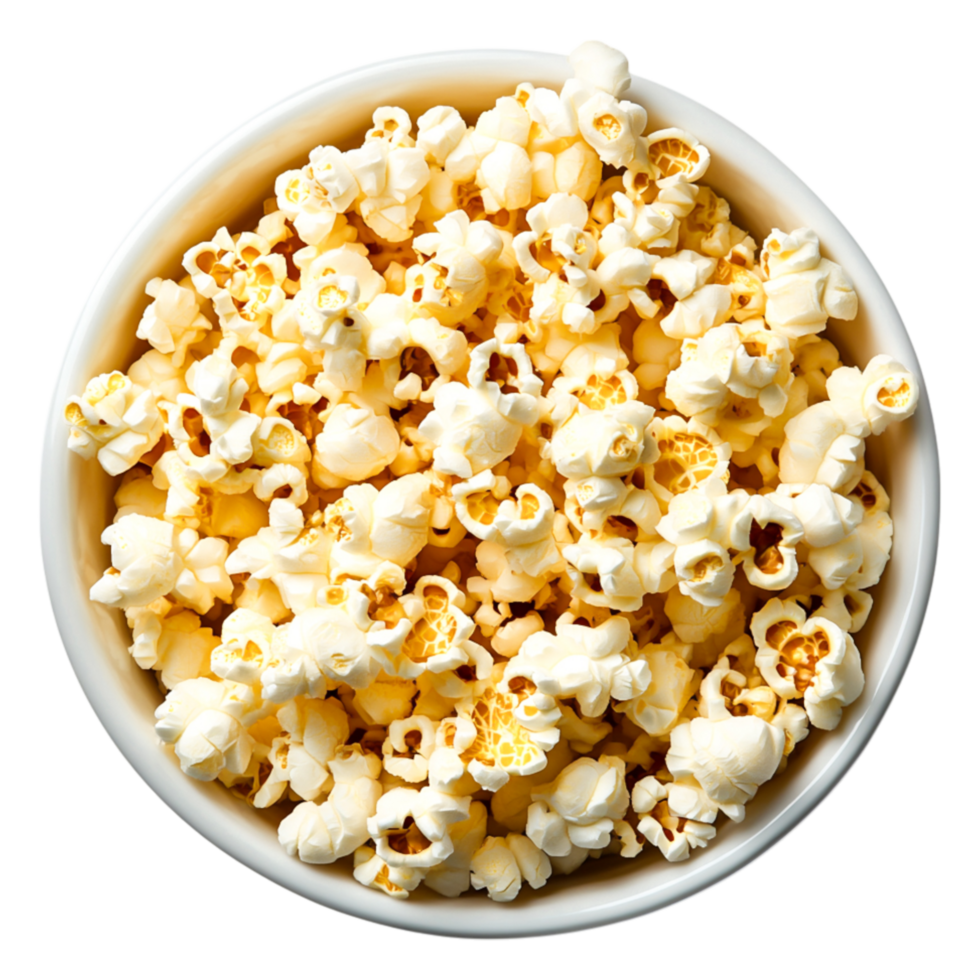 Freshly Popped Popcorn in a White Bowl Light Background png