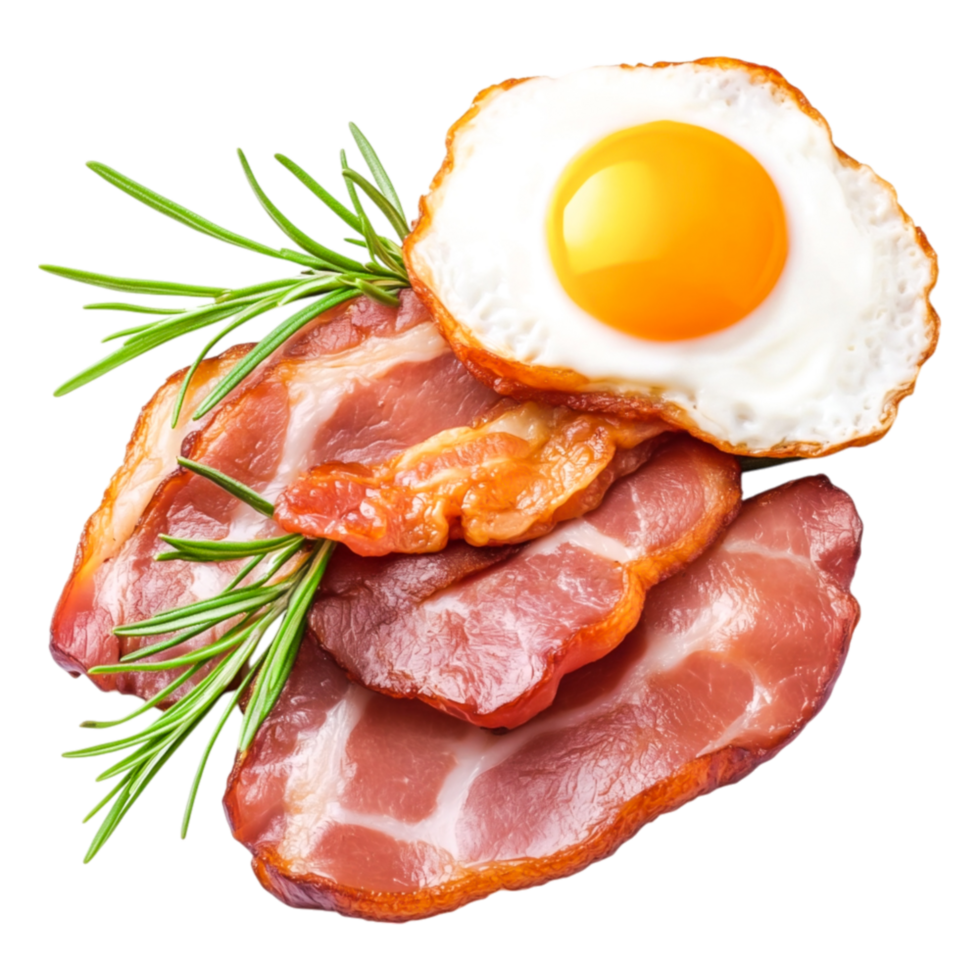 Delicious Plate of Bacnd Fried Egg with Fresh Herbs Garnish png