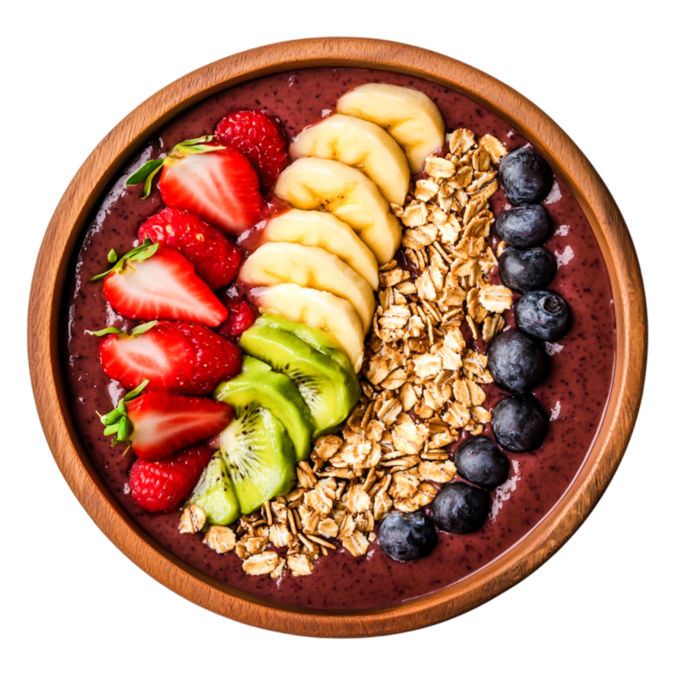 Fresh Smoothie Bowl with Berries and Sliced Fruits on Wooden Plate png