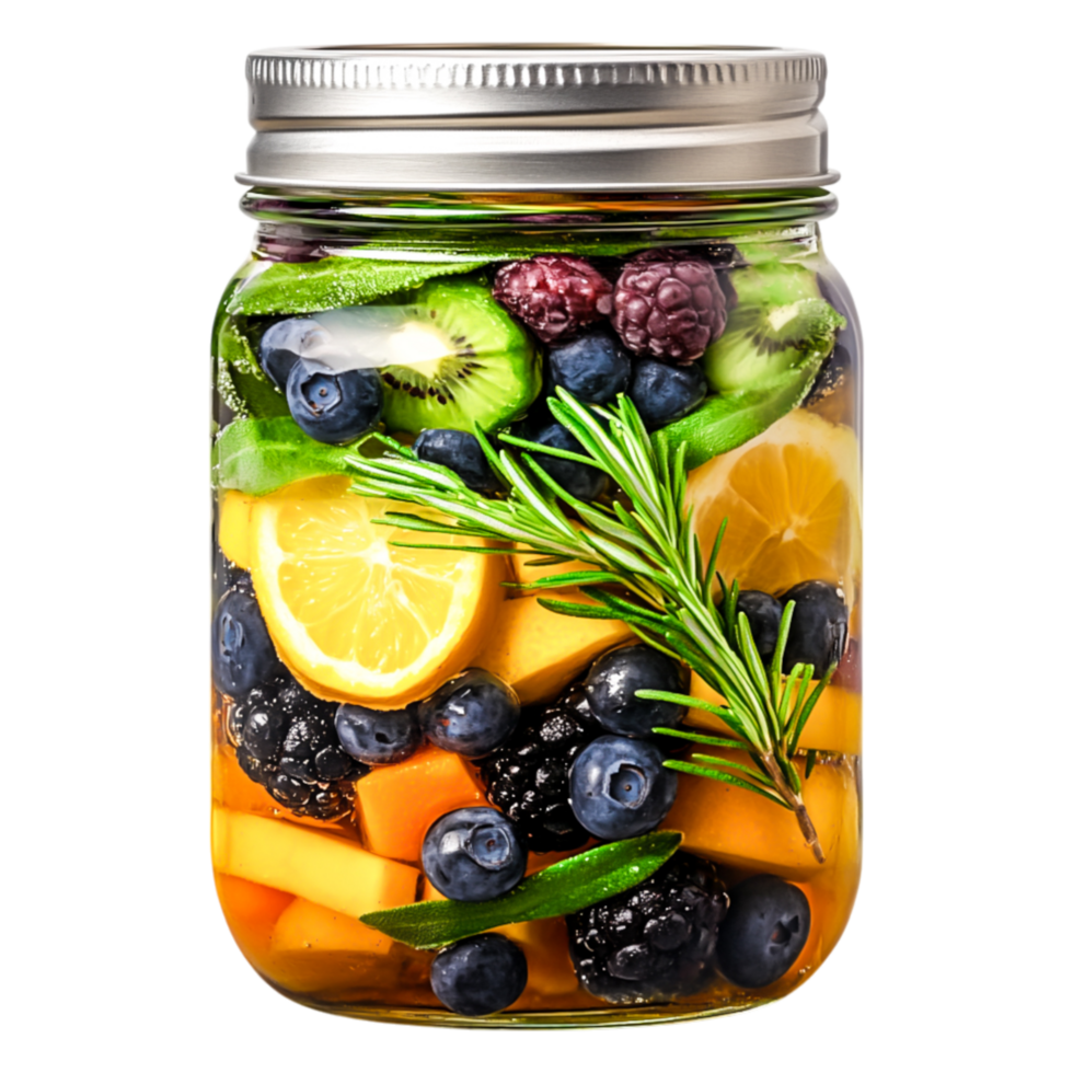 Colorful Fruit and Herb Infused Water in a Clear Jar png