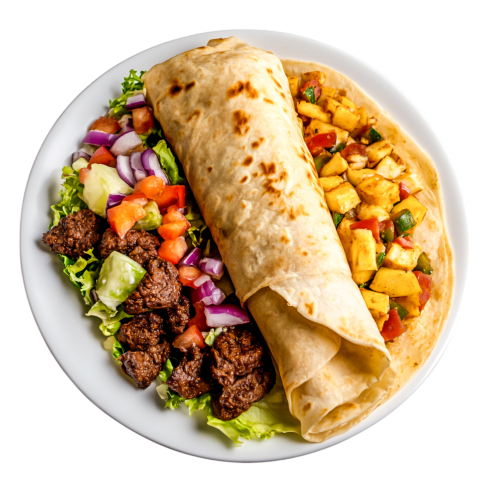 Delicious Fresh Wraps with Meat, Vegetables, and Pineapple Salsa png