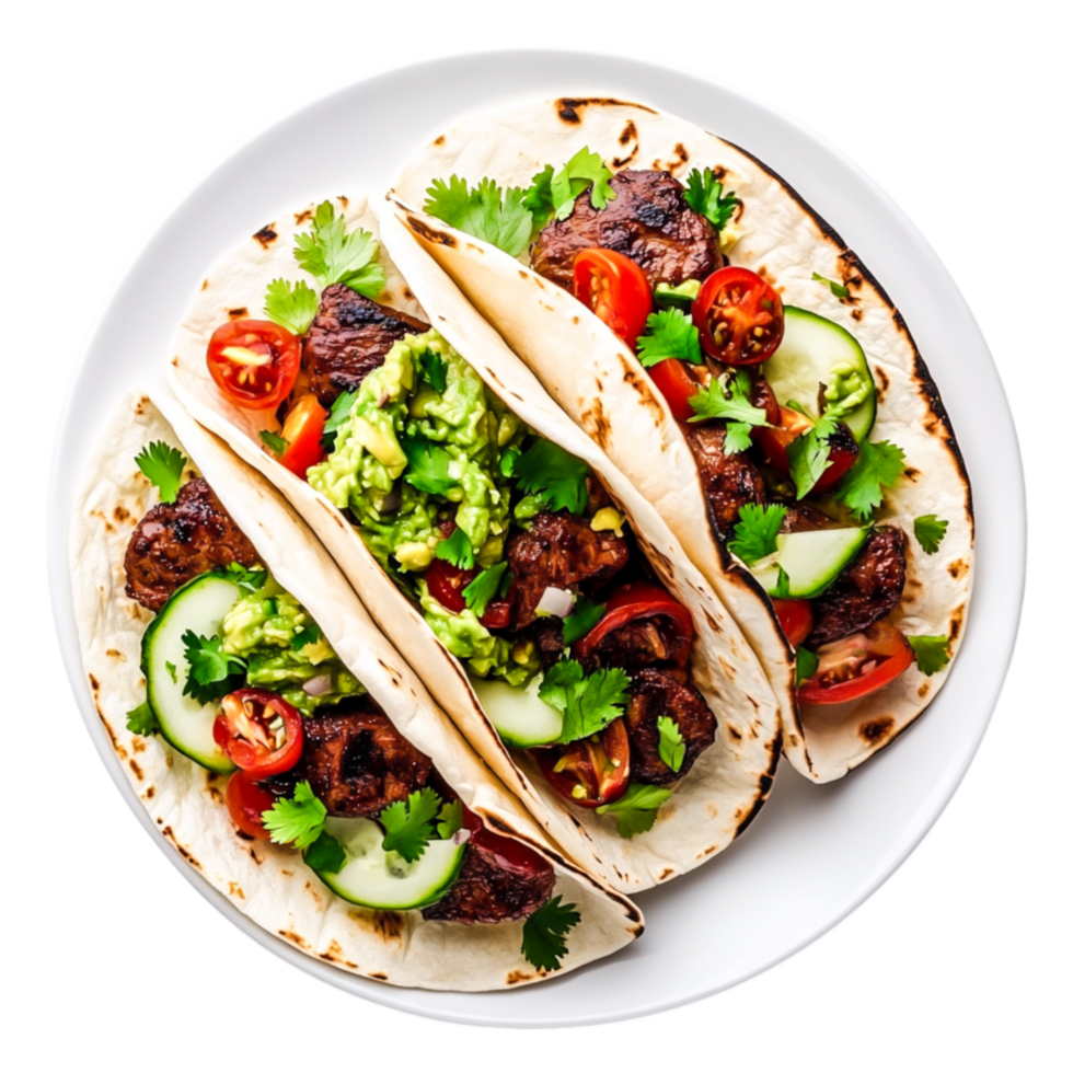Savory Beef Tacos with Fresh Ingredients and Homemade Guacamole png