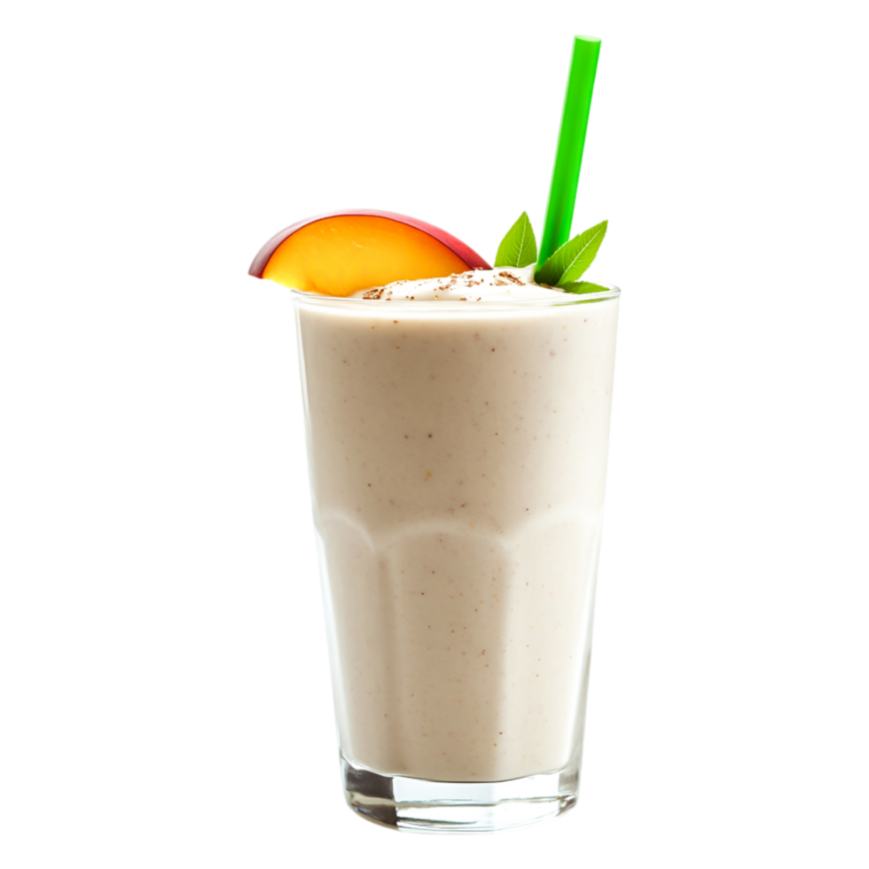Creamy Smoothie with Fresh Fruit Slice and Green Straw on png
