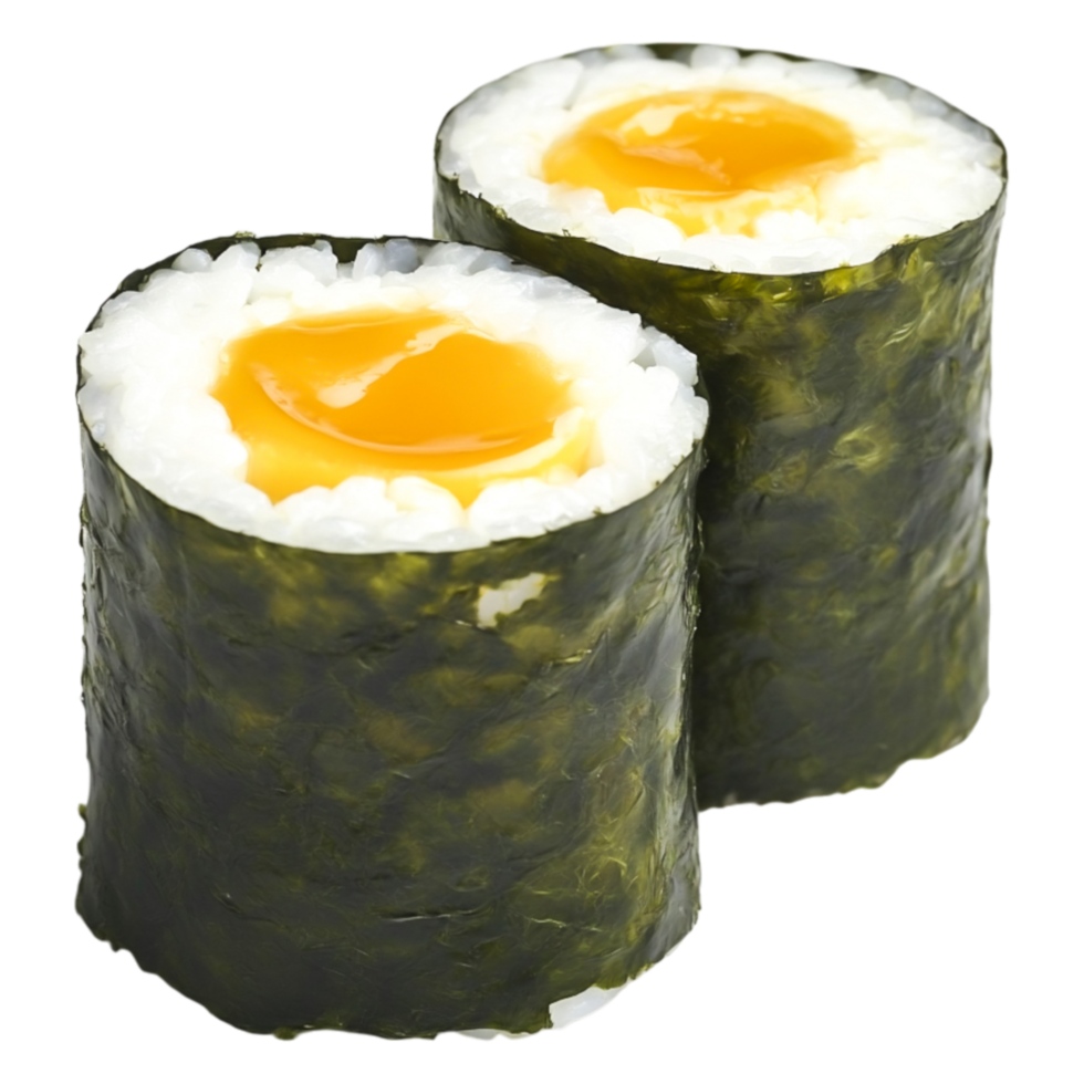 Delicious Sushi Rolls with Egg Yolk Center on png