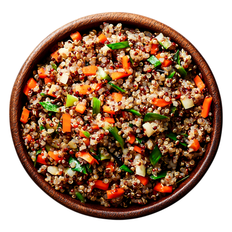 Colorful Quinoa Salad with Fresh Vegetables in Wooden Bowl png