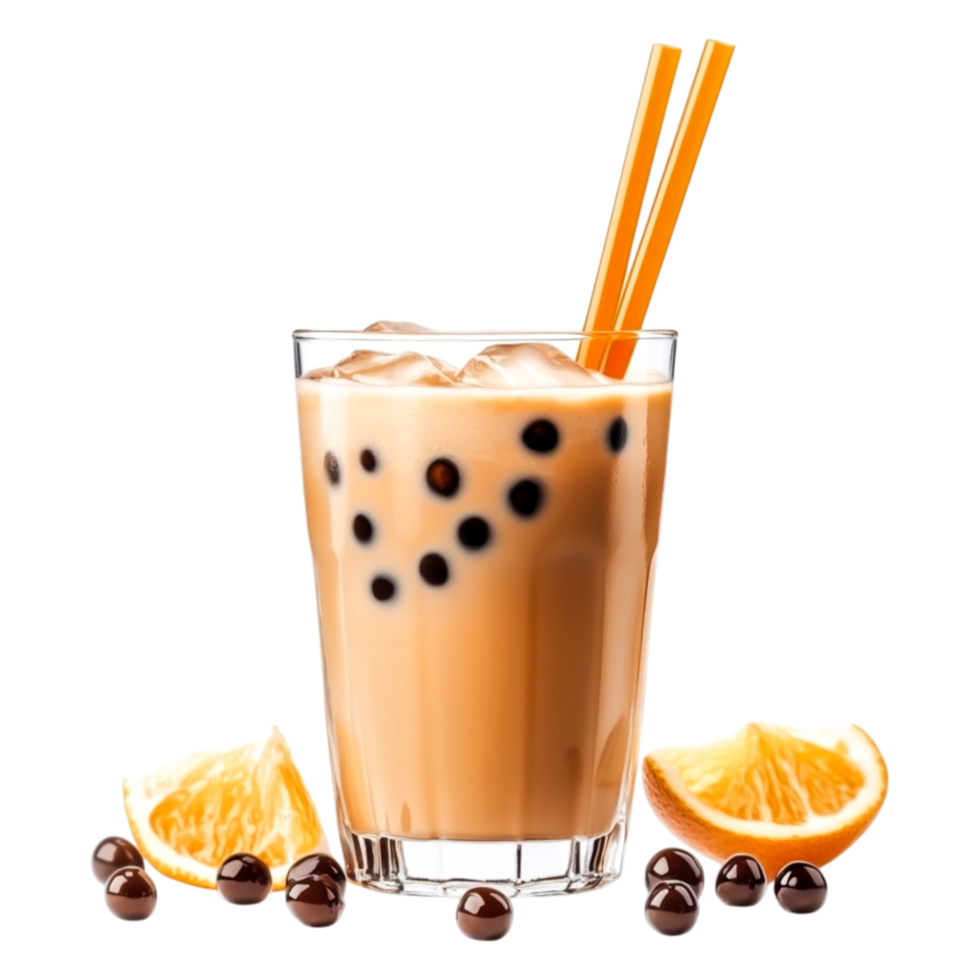 Refreshing Iced Tea Beverage with Cocoa Pearls and Citrus Slices png