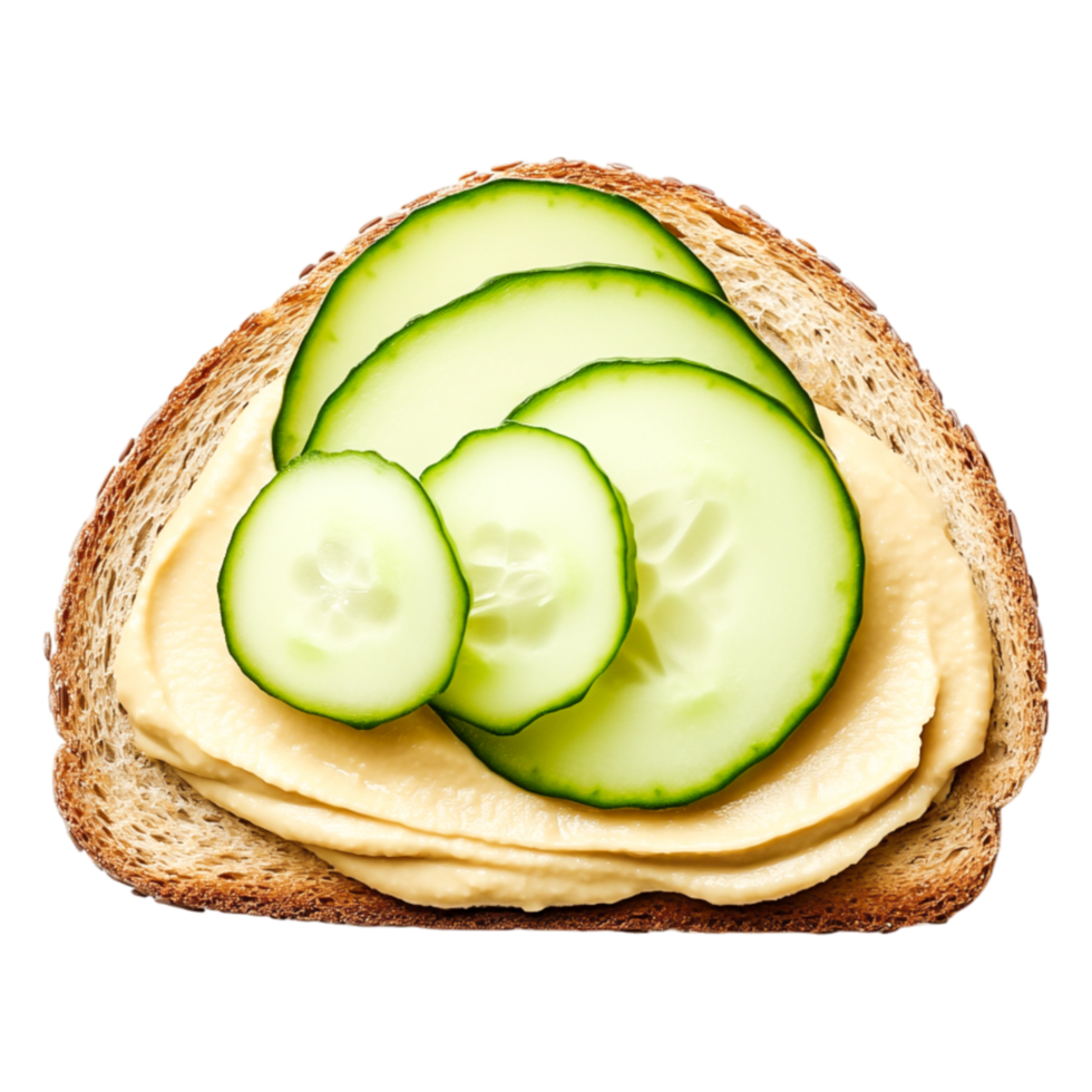 Cucumber Slices on Creamy Spread Over Whole Grain Bread Slice png