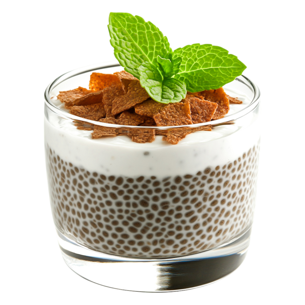 Delicious Chia Seed Pudding with Mint and Crunchy Toppings png