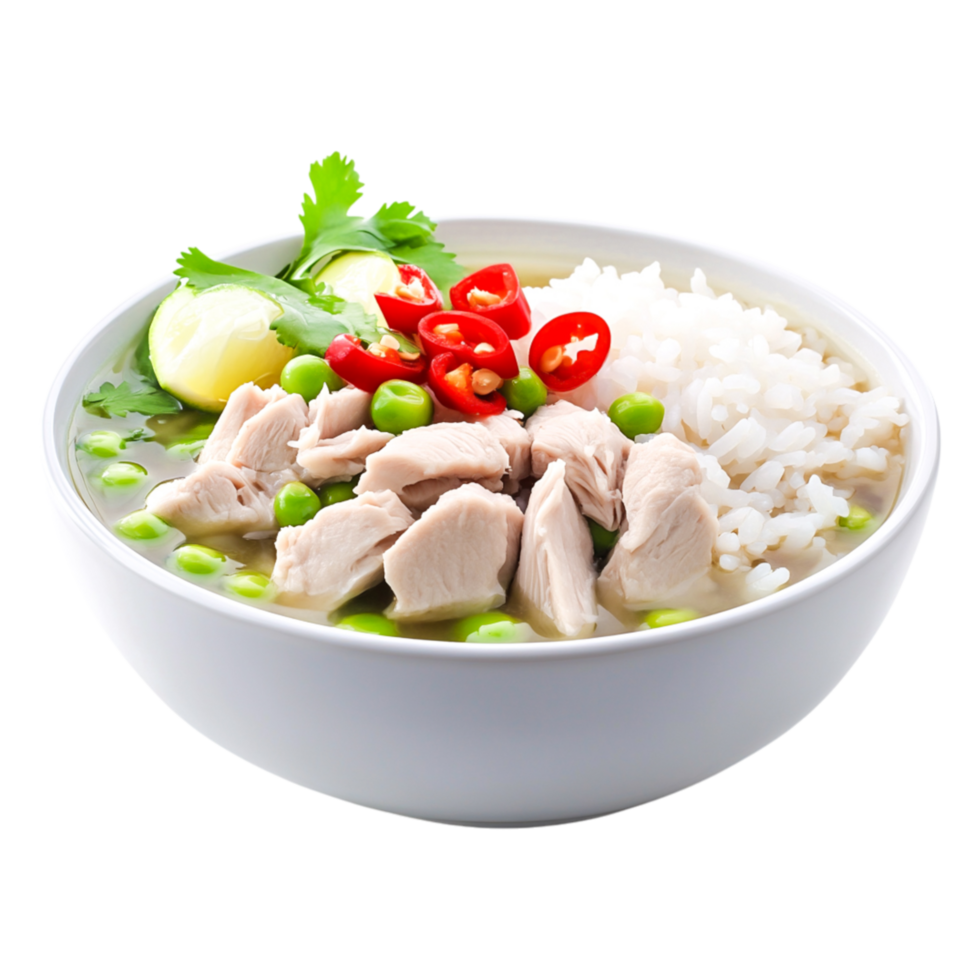 Fresh Chicken Rice Bowl with Vegetables and Herbs on png