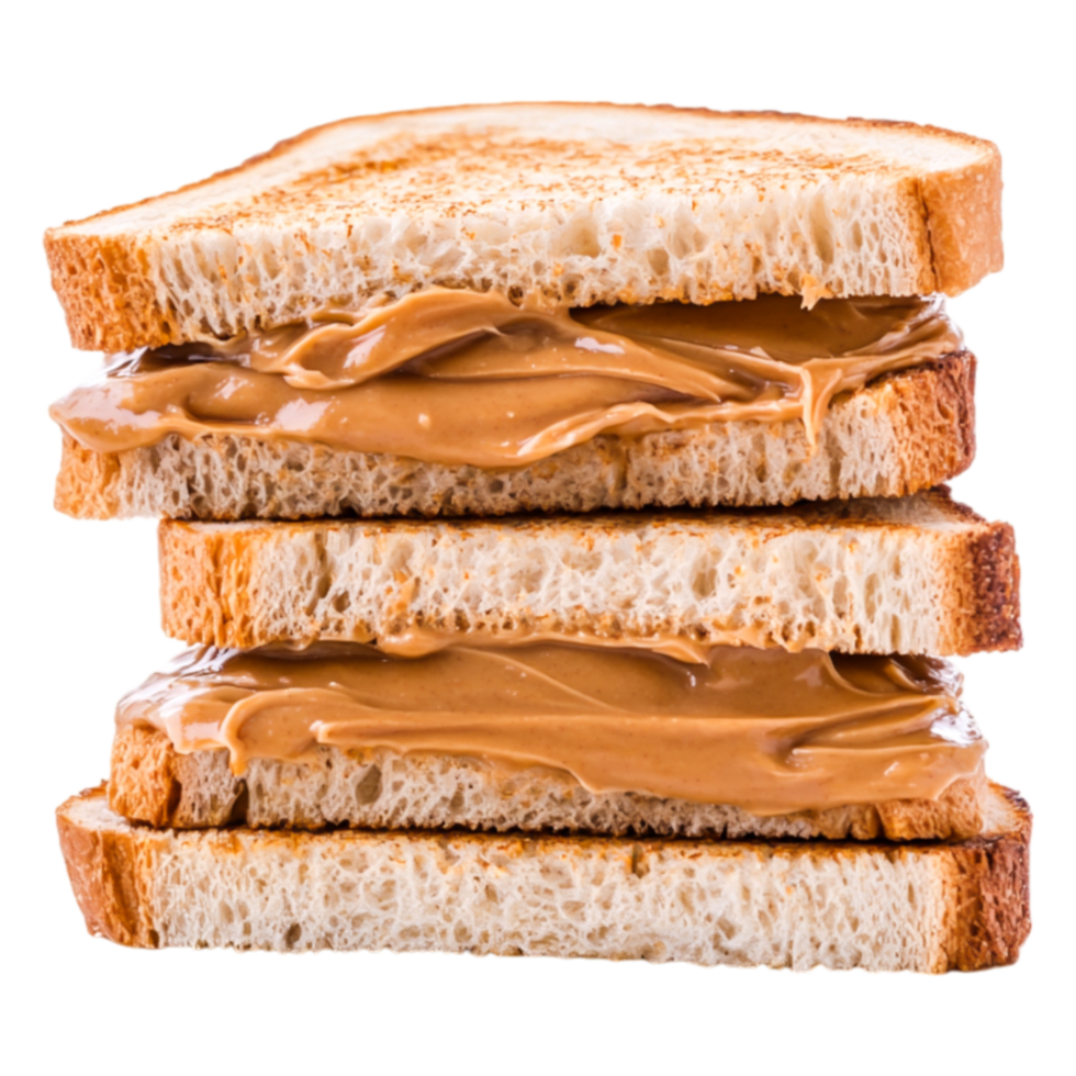 Delicious Peanut Butter Sandwich Stacked on Toasted Bread Slices png