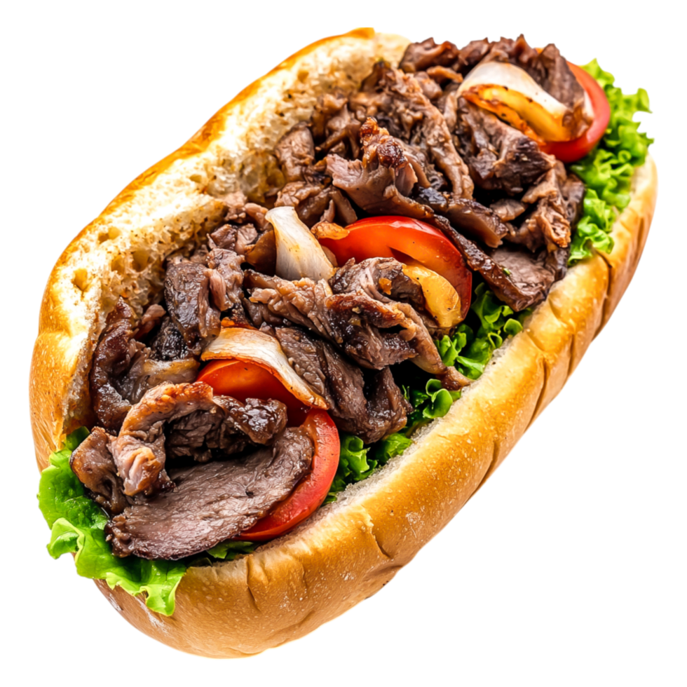 Delicious Beef Sandwich Loaded with Fresh Vegetables and Flavor png