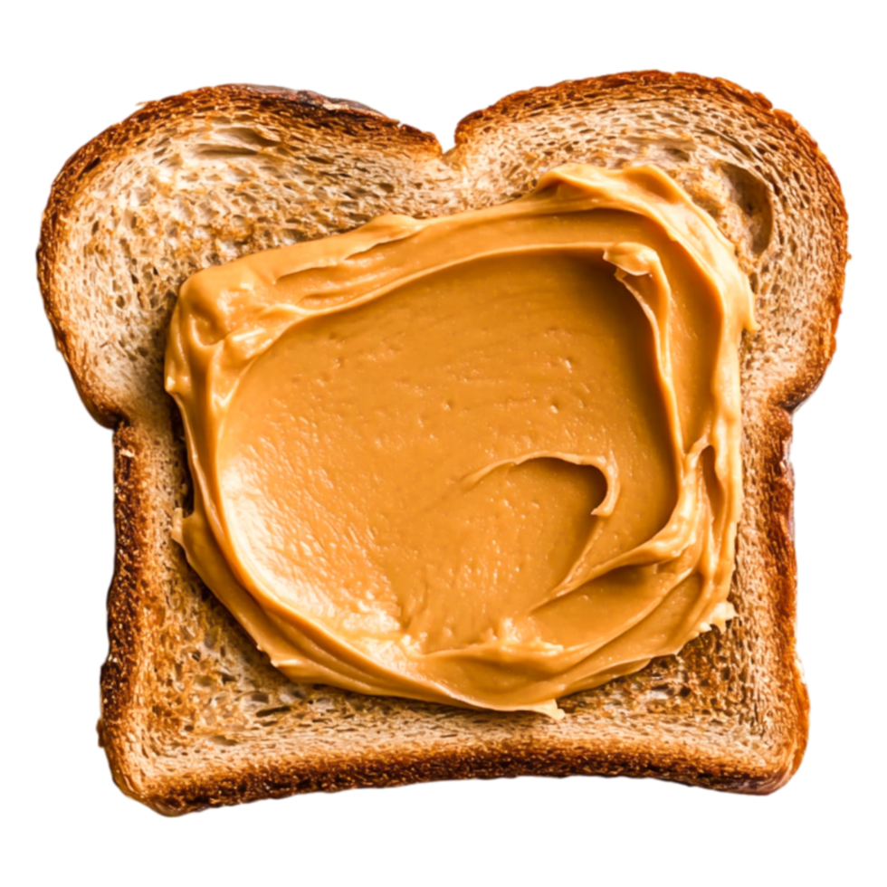 Sliced Toast with Creamy Peanut Butter Spread on Surface png