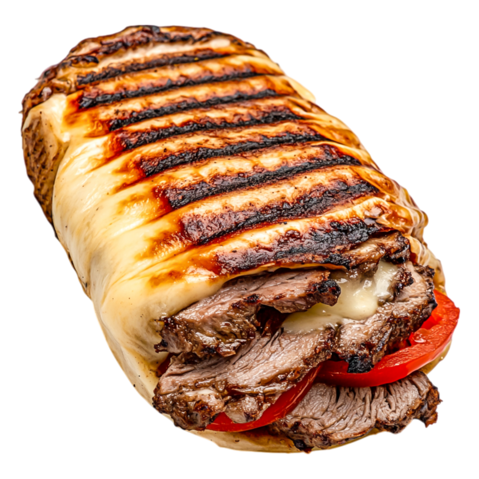 Delicious Grilled Beef Wrap with Cheese and Fresh Vegetables png