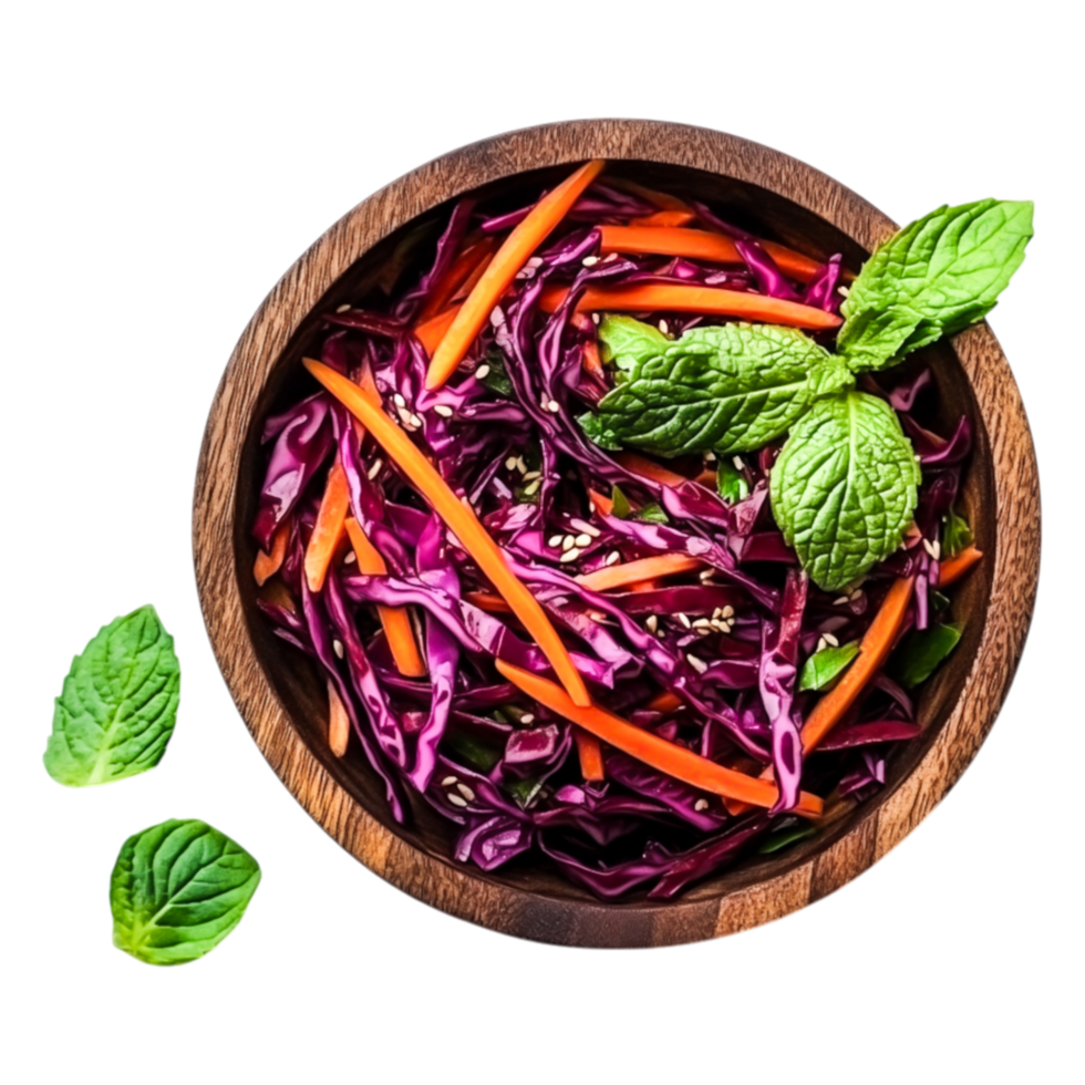 Colorful Salad with Red Cabbage, Carrots, and Fresh Mint Leaves png