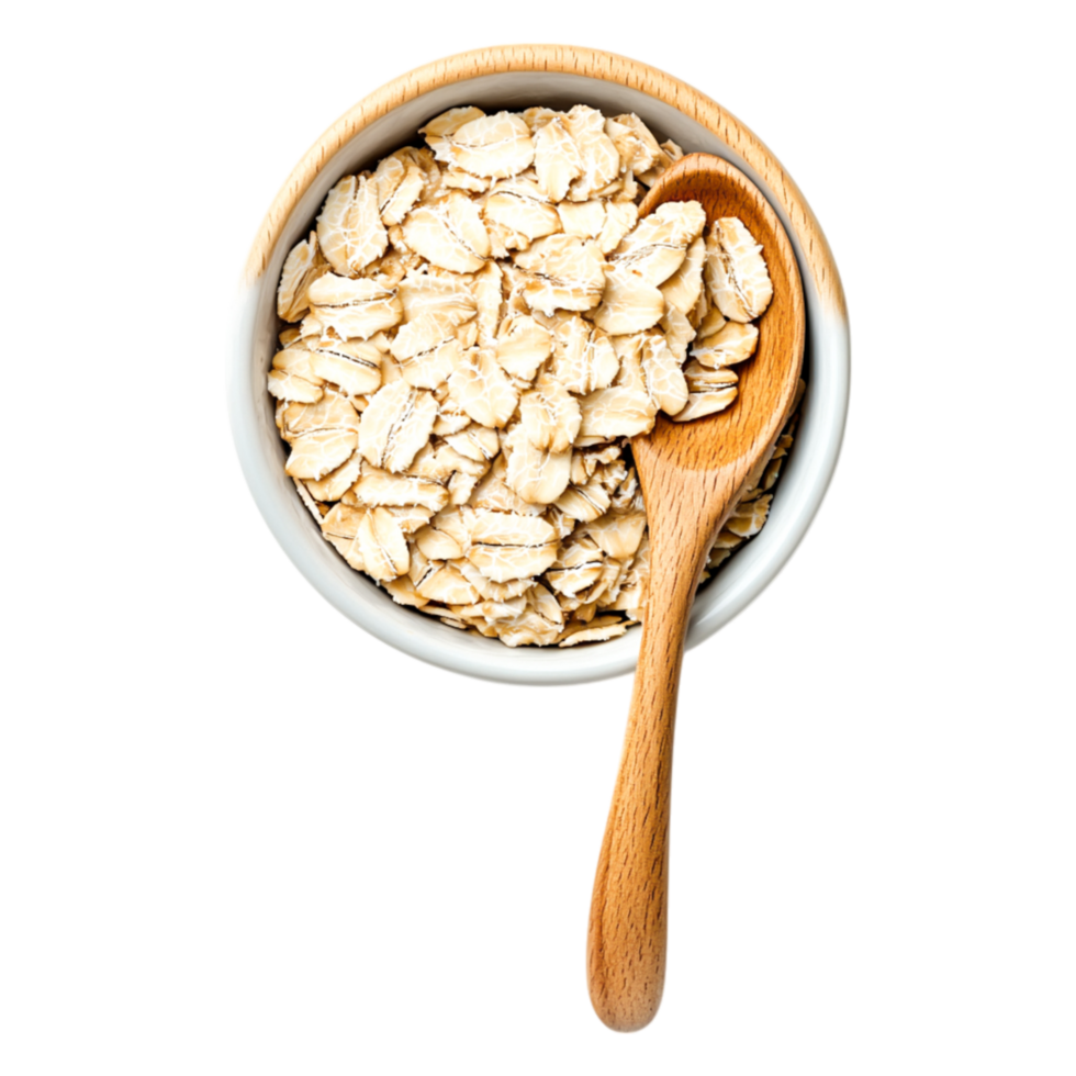 closeup View of Raw Oats in a Bowl with Wooden Spoon png