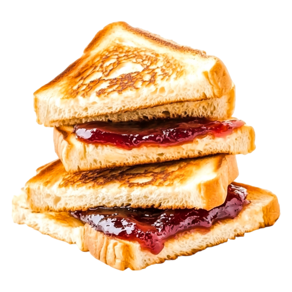 Delicious Toasted Bread with Jam Sandwich Stacked Plate png