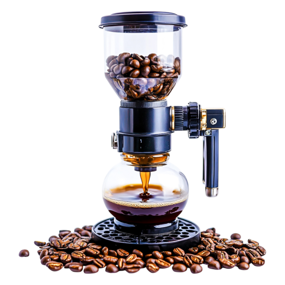 Elegant coffee siphon brewing delicious aromatic coffee with coffee beans png