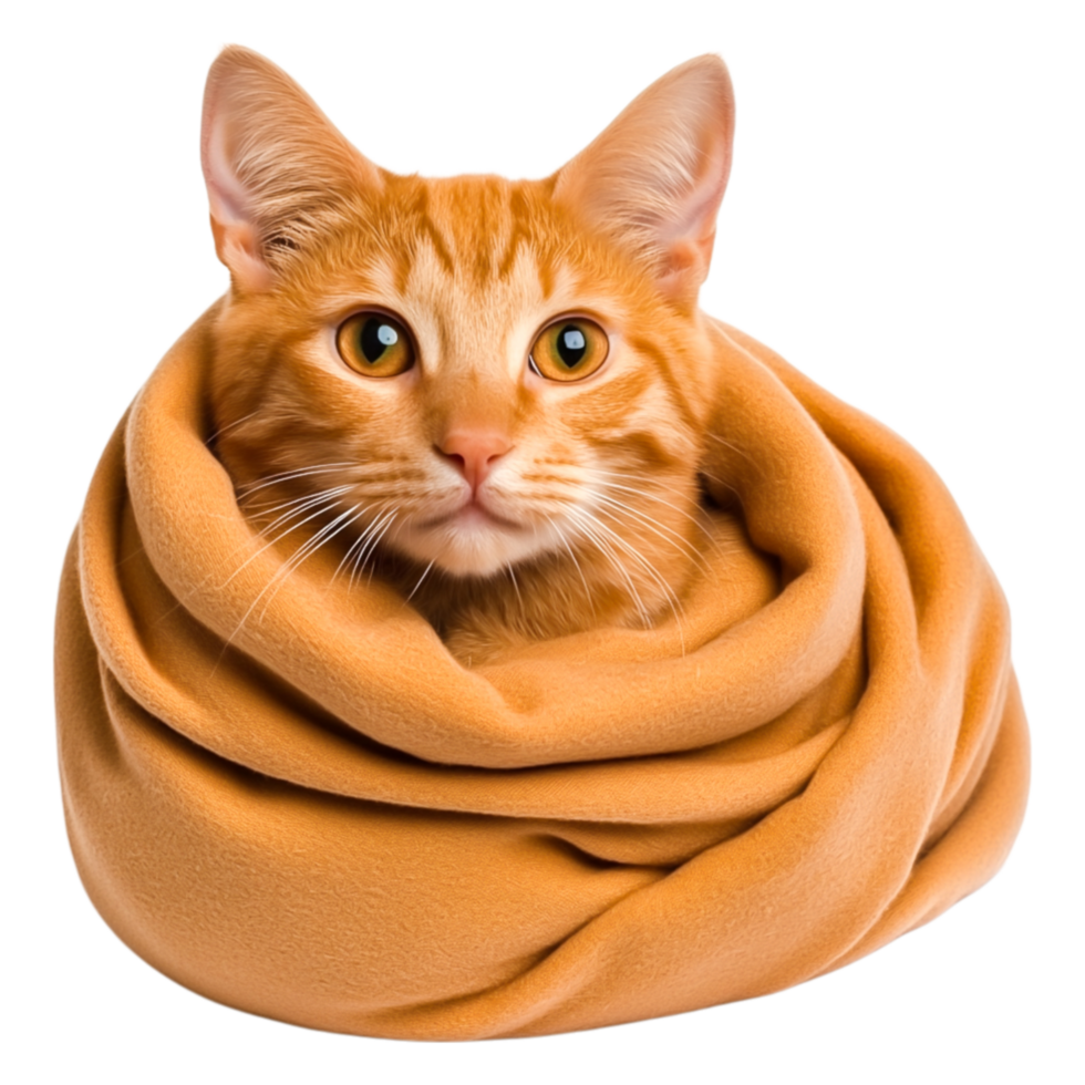 Orange Cat Wrapped in Soft Cozy Blanket, Relaxed and Comfortable Look png