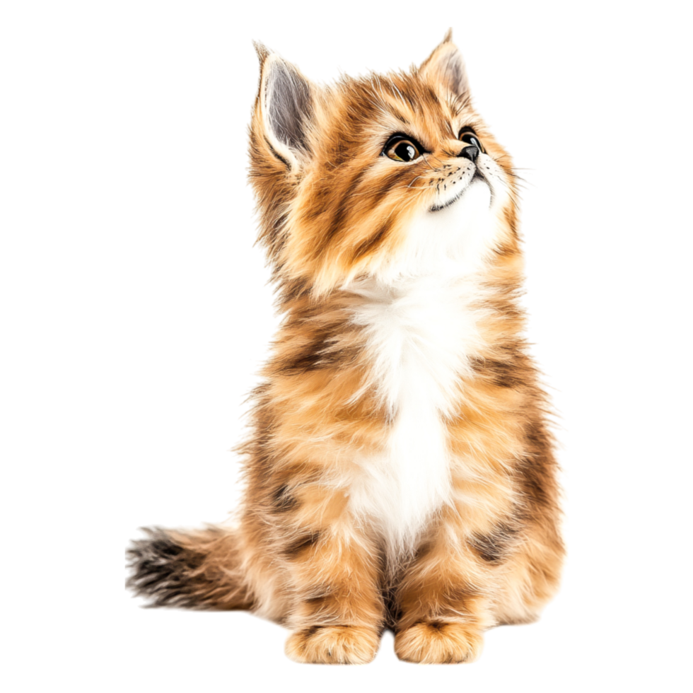 Playful Fluffy Kitten with Striking Fur Details and Curious Expression png