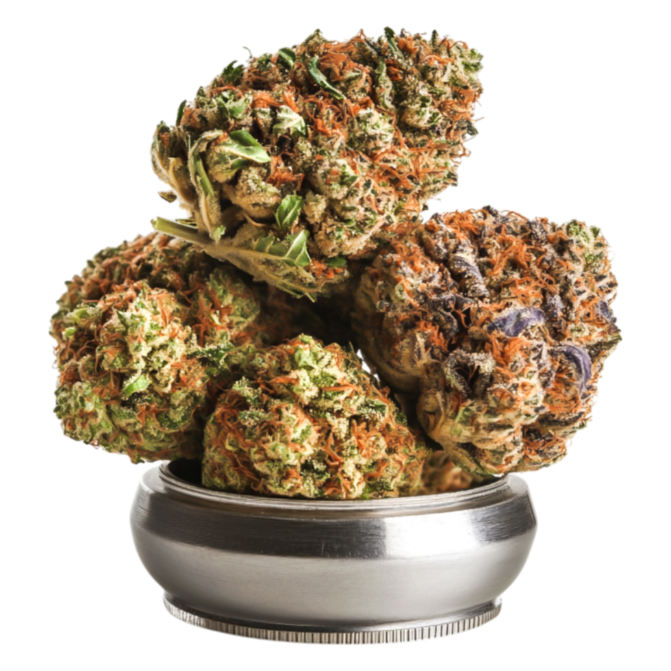 closeup View of Colorful Cannabis Buds in Metal Container on png