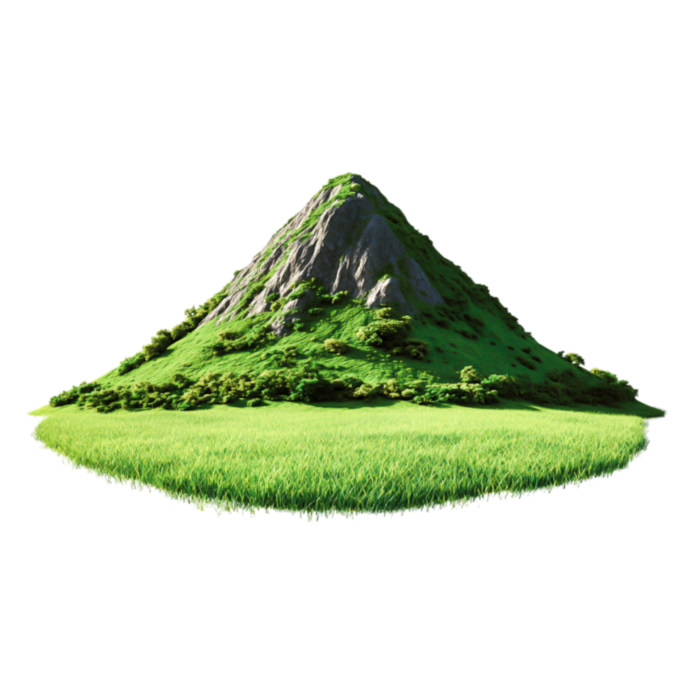 Isolated Green Mountain Landscape with Lush Grass and Rock Formations png
