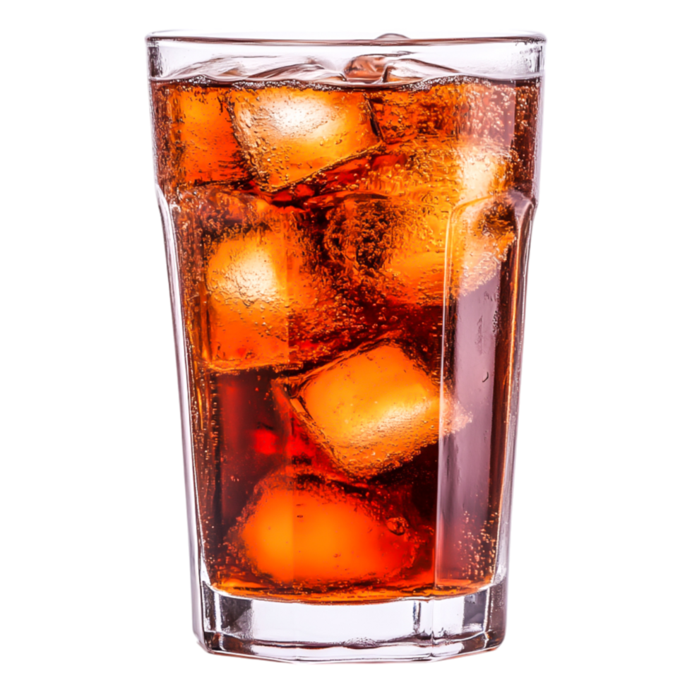 Refreshing Glass of Dark Soda with Ice Cubes on png
